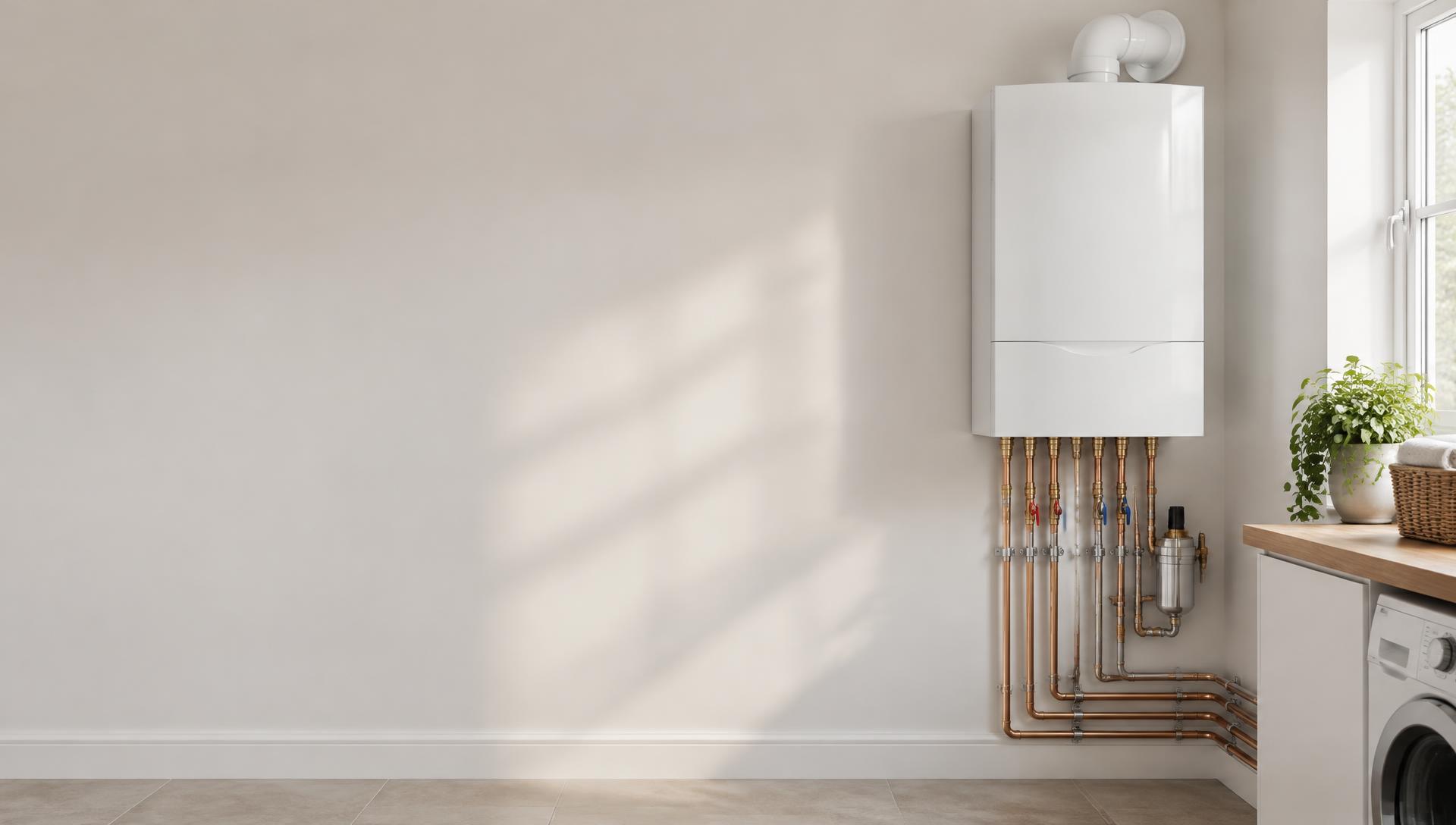 Modern boiler installation with neat copper pipework by RLPH Heating & Plumbing
